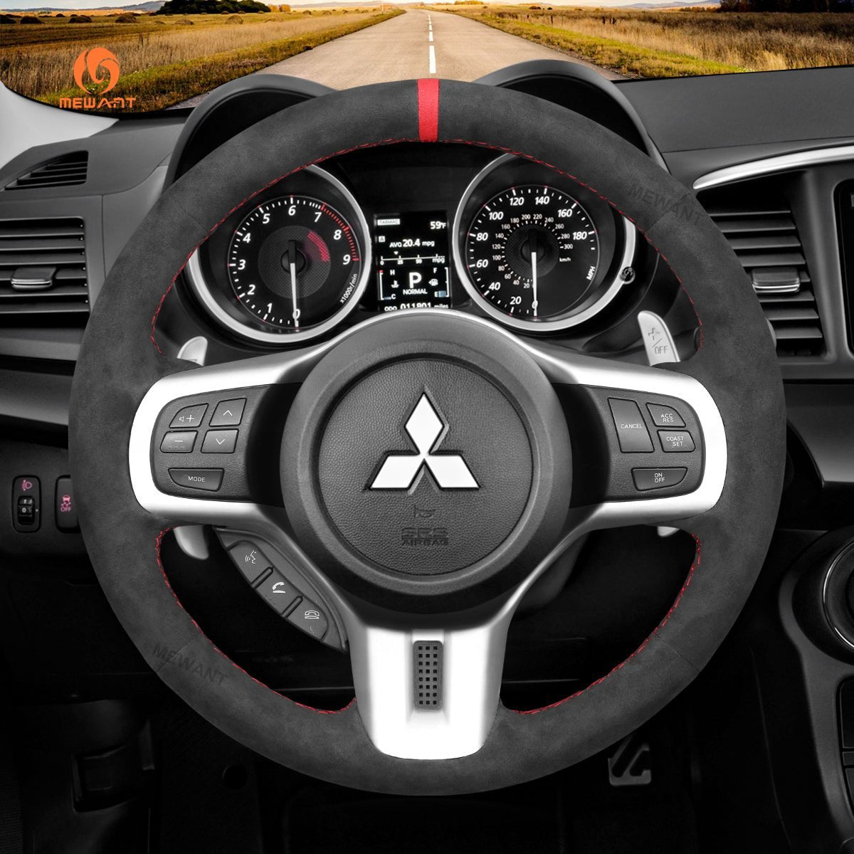 MEWANT Steering Wheel Cover for Mitsubishi Lancer Evolution EVO X10 2008 - 2015 - Alcantara, Leather, Carbon Fiber, Easy Install, Non - Slip, Best Steering Wheel Cover