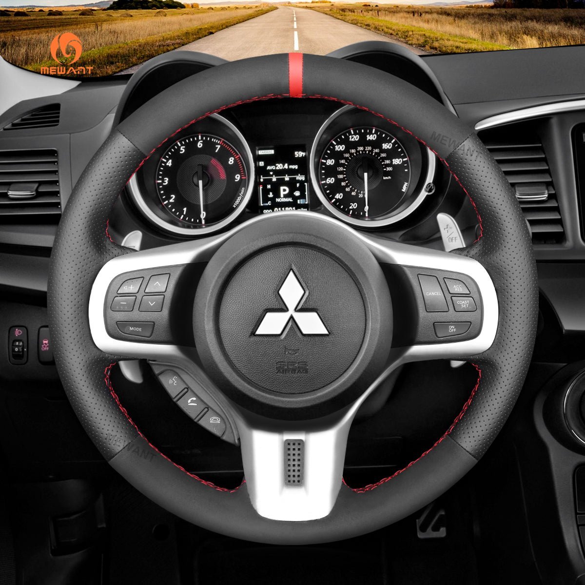 MEWANT Steering Wheel Cover for Mitsubishi Lancer Evolution EVO X10 2008 - 2015 - Alcantara, Leather, Carbon Fiber, Easy Install, Non - Slip, Best Steering Wheel Cover