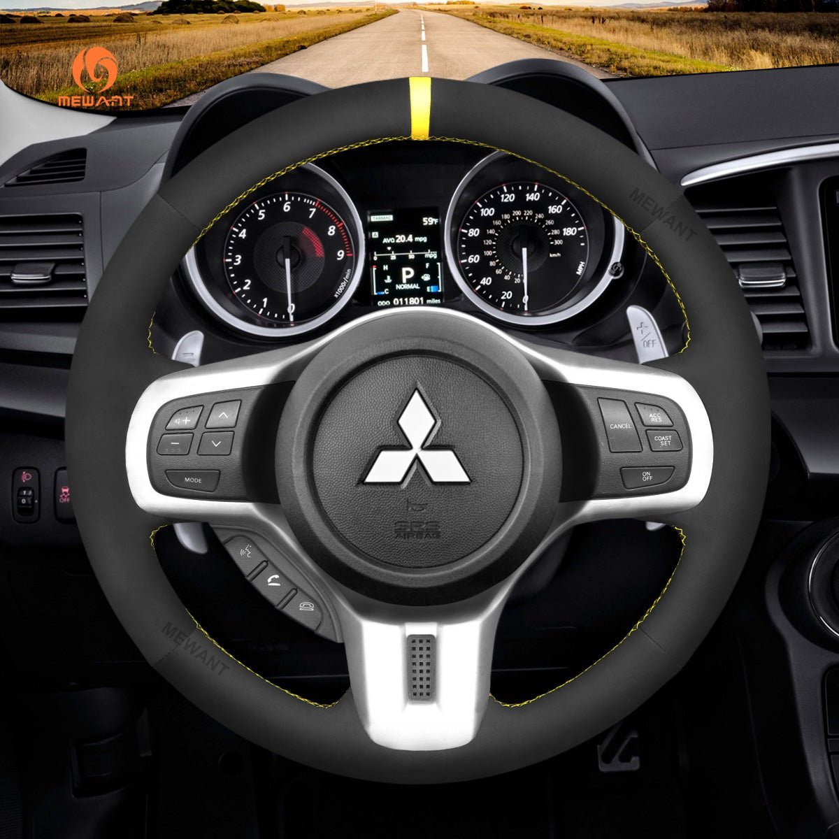 MEWANT Steering Wheel Cover for Mitsubishi Lancer Evolution EVO X10 2008 - 2015 - Alcantara, Leather, Carbon Fiber, Easy Install, Non - Slip, Best Steering Wheel Cover