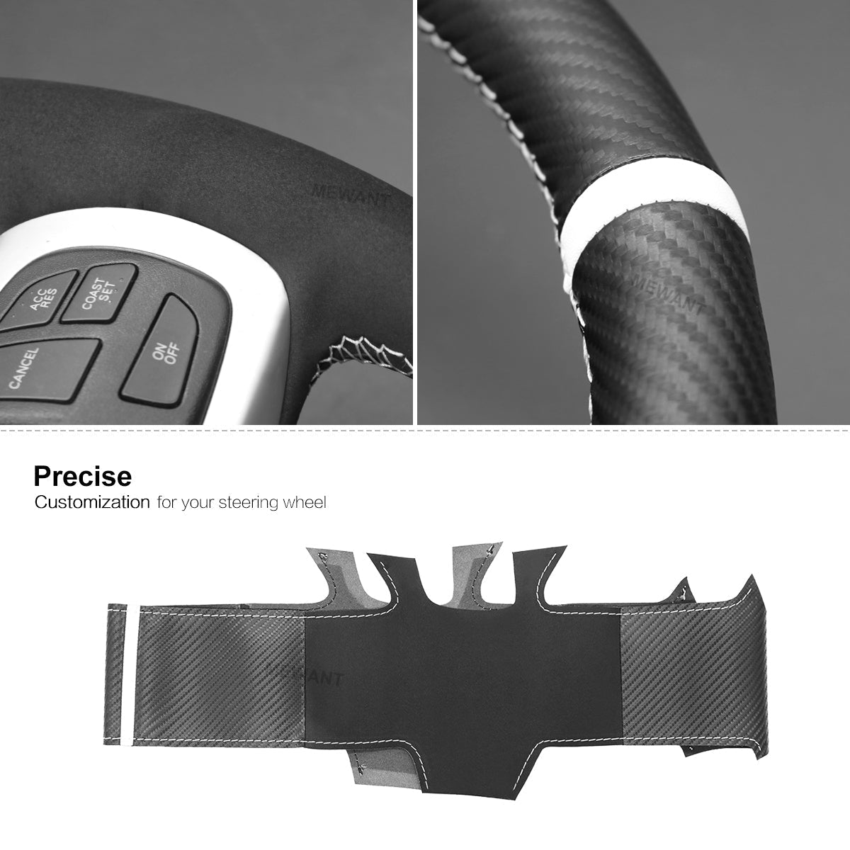 MEWANT Steering Wheel Cover for Mitsubishi Lancer Evolution EVO X10 2008 - 2015 - Alcantara, Leather, Carbon Fiber, Easy Install, Non - Slip, Best Steering Wheel Cover