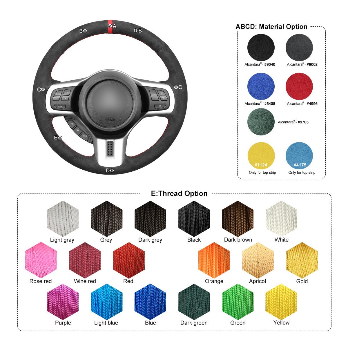 MEWANT Steering Wheel Cover for Mitsubishi Lancer Evolution EVO X10 2008 - 2015 - Alcantara, Leather, Carbon Fiber, Easy Install, Non - Slip, Best Steering Wheel Cover