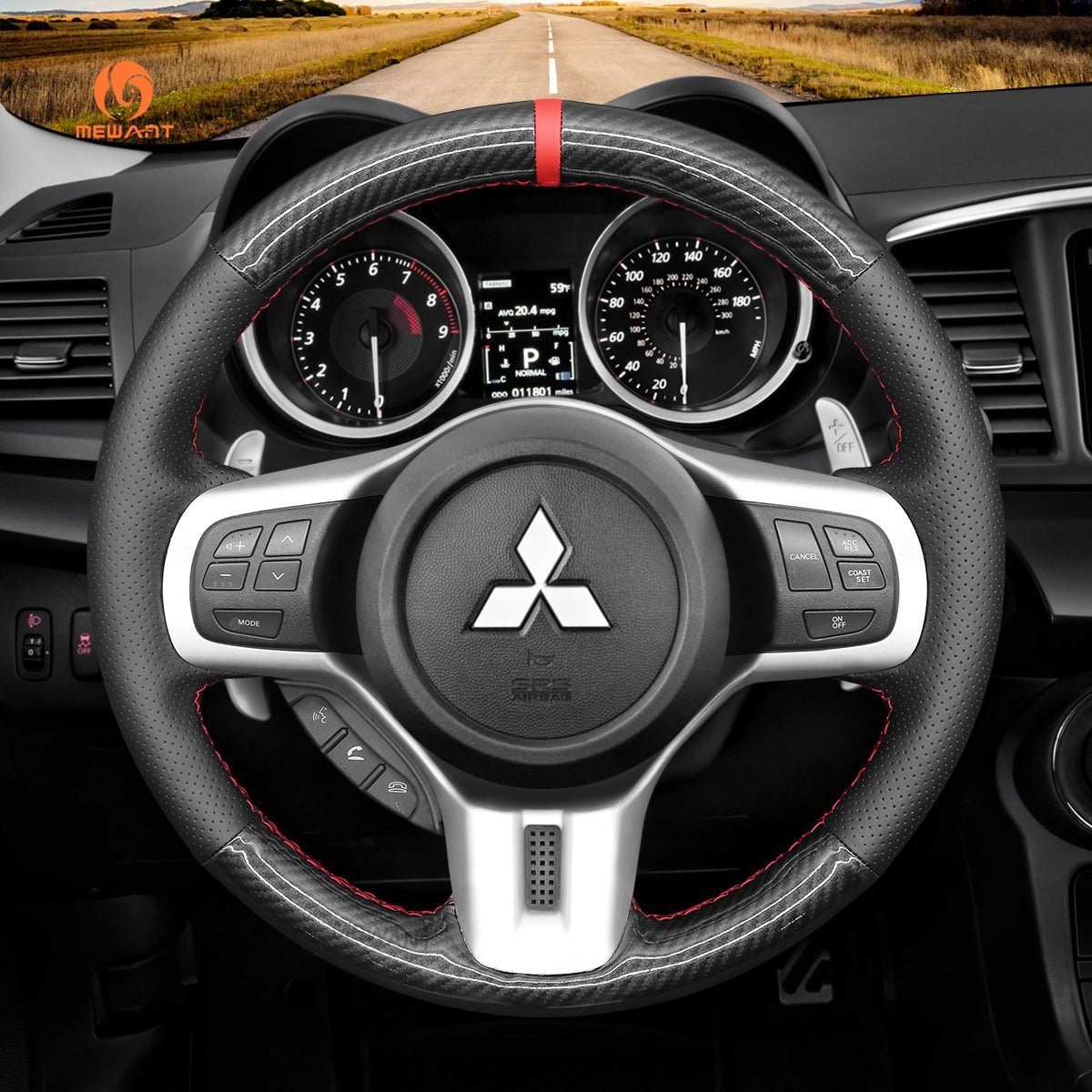MEWANT Steering Wheel Cover for Mitsubishi Lancer Evolution EVO X10 2008 - 2015 - Alcantara, Leather, Carbon Fiber, Easy Install, Non - Slip, Best Steering Wheel Cover