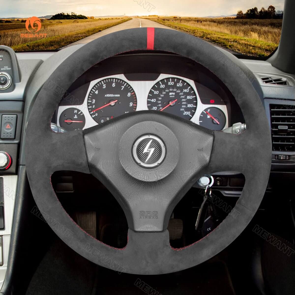 MEWANT Steering Wheel Cover for Nissan 200SX S15 Silvia Skyline R34 GTR GT - R 1998 - 2001 - Alcantara, Leather, Carbon Fiber, Easy Install, Non - Slip, Best Steering Wheel Cover