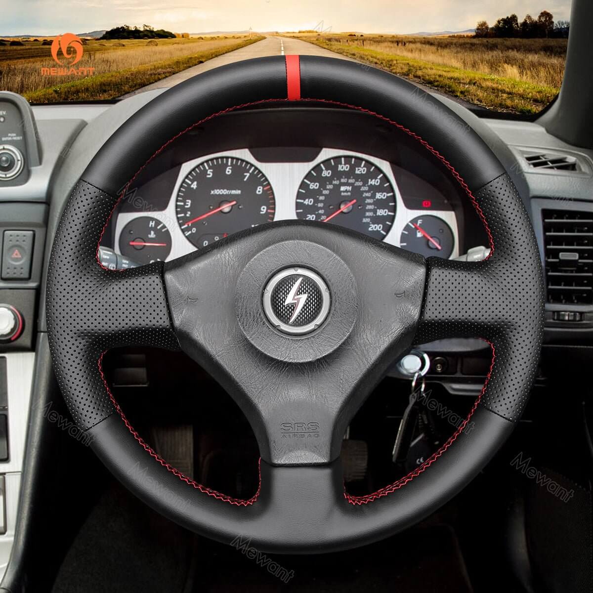 MEWANT Steering Wheel Cover for Nissan 200SX S15 Silvia Skyline R34 GTR GT - R 1998 - 2001 - Alcantara, Leather, Carbon Fiber, Easy Install, Non - Slip, Best Steering Wheel Cover