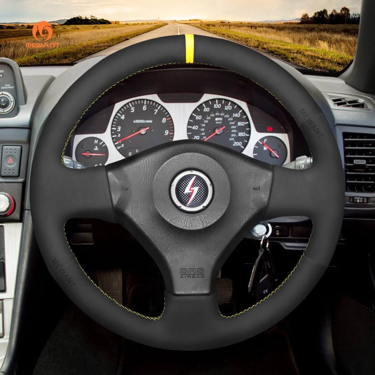 MEWANT Steering Wheel Cover for Nissan 200SX S15 Silvia Skyline R34 GTR GT - R 1998 - 2001 - Alcantara, Leather, Carbon Fiber, Easy Install, Non - Slip, Best Steering Wheel Cover