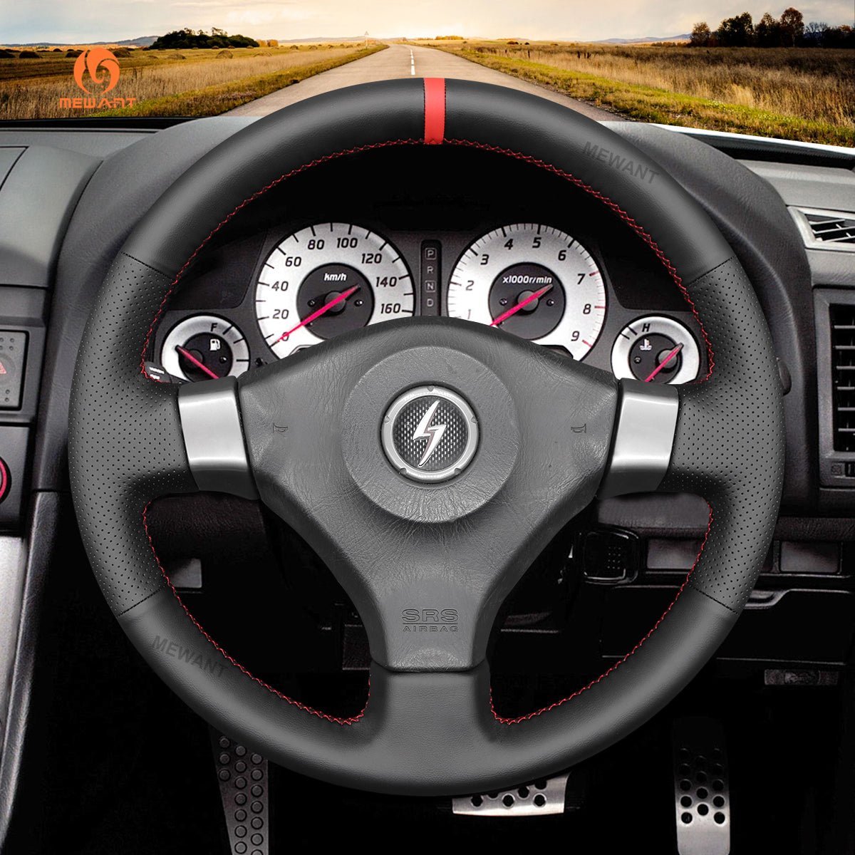 MEWANT Steering Wheel Cover for Nissan 200SX S15 Silvia Skyline R34 GTR GT - R 1998 - 2002 - Alcantara, Leather, Carbon Fiber, Easy Install, Non - Slip, Best Steering Wheel Cover