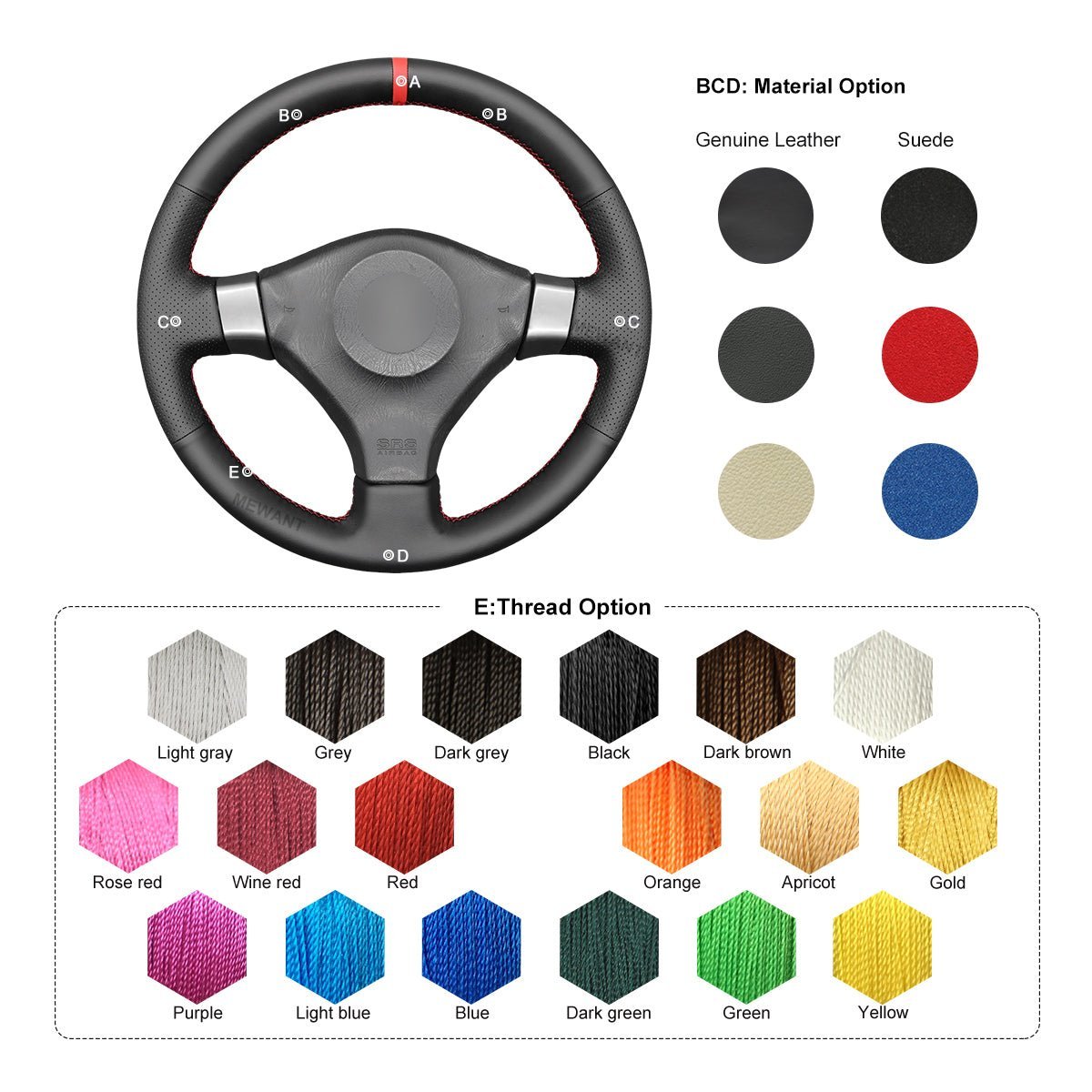 MEWANT Steering Wheel Cover for Nissan 200SX S15 Silvia Skyline R34 GTR GT - R 1998 - 2002 - Alcantara, Leather, Carbon Fiber, Easy Install, Non - Slip, Best Steering Wheel Cover
