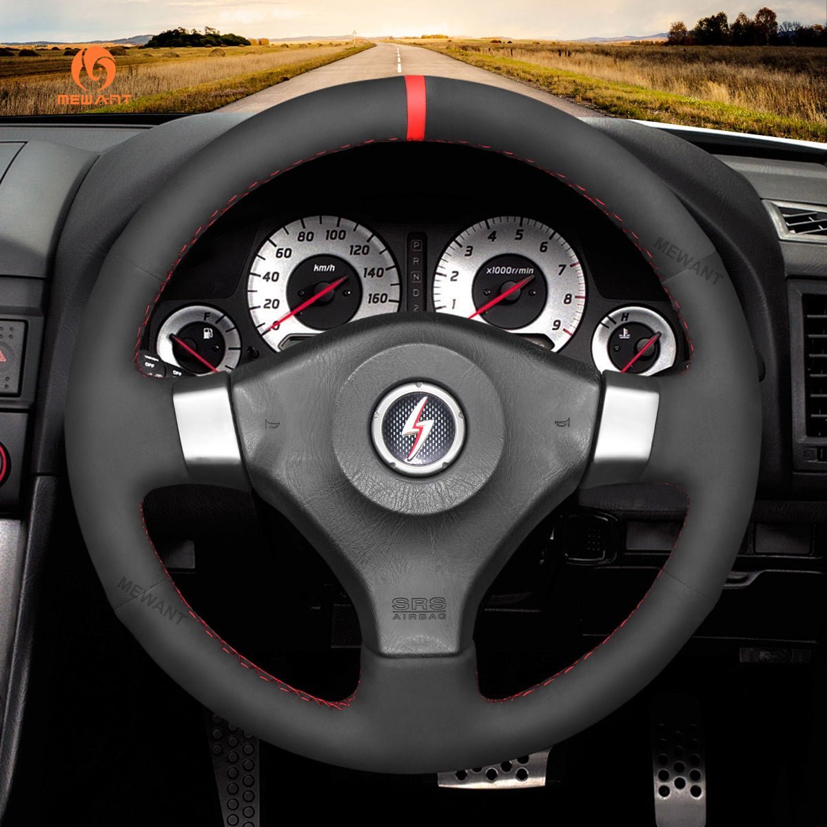 MEWANT Steering Wheel Cover for Nissan 200SX S15 Silvia Skyline R34 GTR GT - R 1998 - 2002 - Alcantara, Leather, Carbon Fiber, Easy Install, Non - Slip, Best Steering Wheel Cover