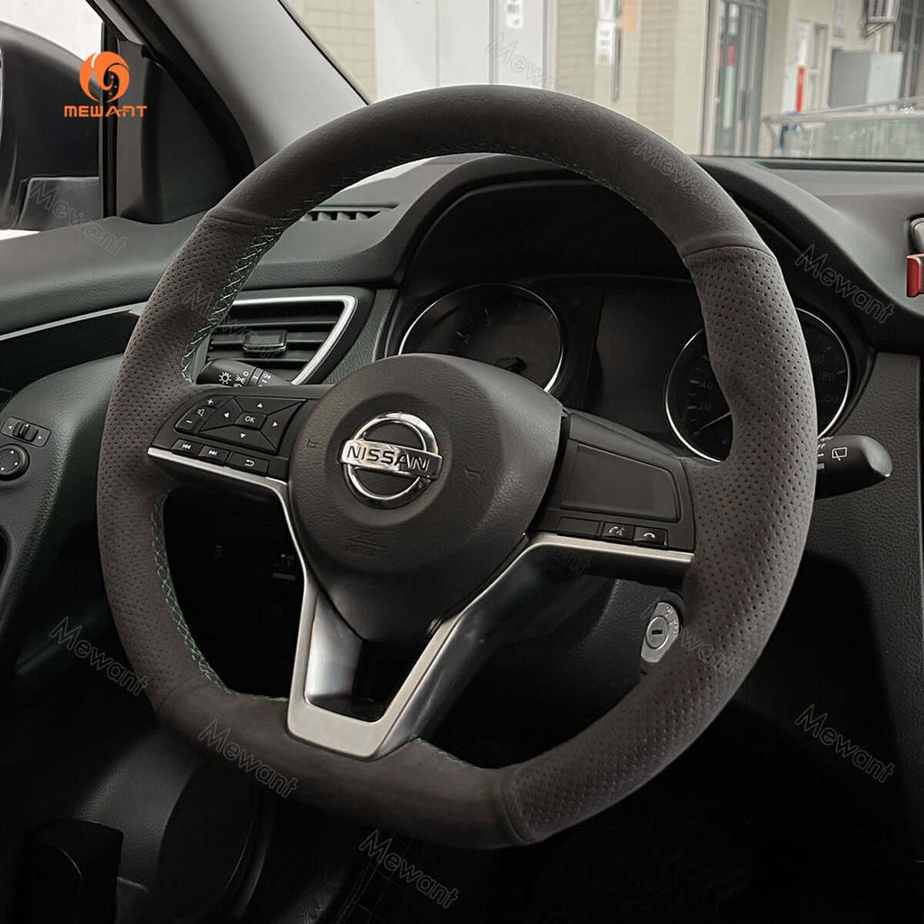 MEWANT Steering Wheel Cover for Nissan Altima Kicks Leaf Rogue Sentra Versa 2017 - 2022 - Alcantara, Leather, Carbon Fiber, Easy Install, Non - Slip, Best Steering Wheel Cover