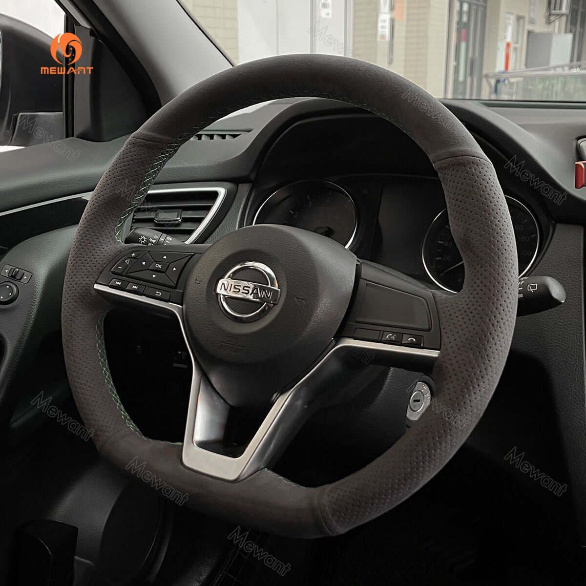 MEWANT Steering Wheel Cover for Nissan Altima Kicks Leaf Rogue Sentra Versa 2017 - 2022 - Alcantara, Leather, Carbon Fiber, Easy Install, Non - Slip, Best Steering Wheel Cover