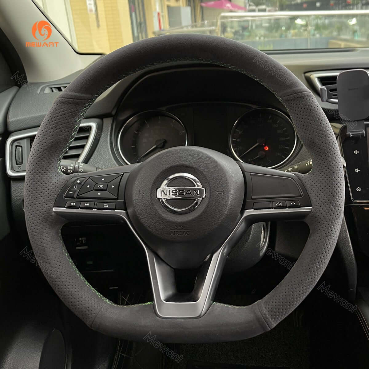 MEWANT Steering Wheel Cover for Nissan Altima Kicks Leaf Rogue Sentra Versa 2017 - 2022 - Alcantara, Leather, Carbon Fiber, Easy Install, Non - Slip, Best Steering Wheel Cover