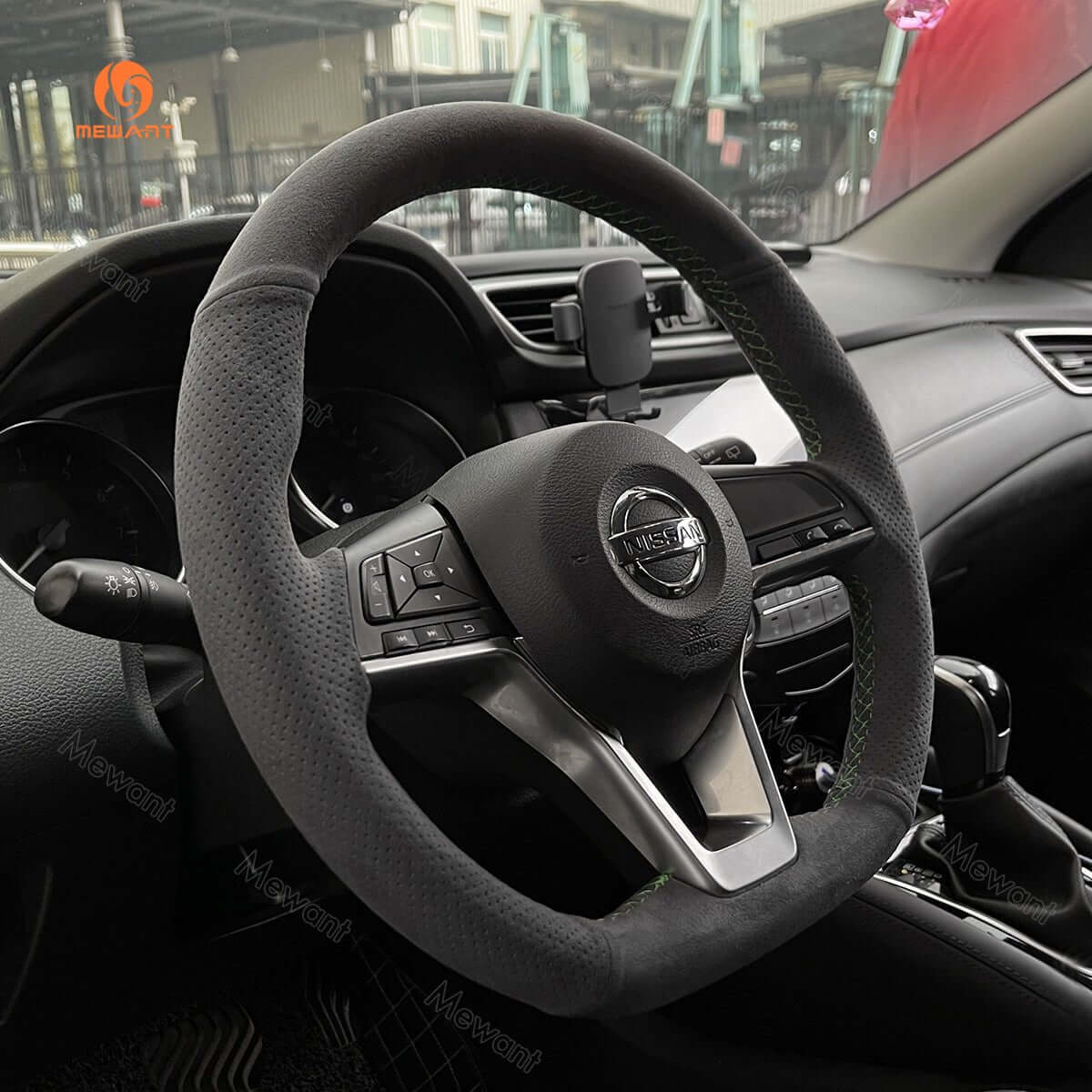 MEWANT Steering Wheel Cover for Nissan Altima Kicks Leaf Rogue Sentra Versa 2017 - 2022 - Alcantara, Leather, Carbon Fiber, Easy Install, Non - Slip, Best Steering Wheel Cover