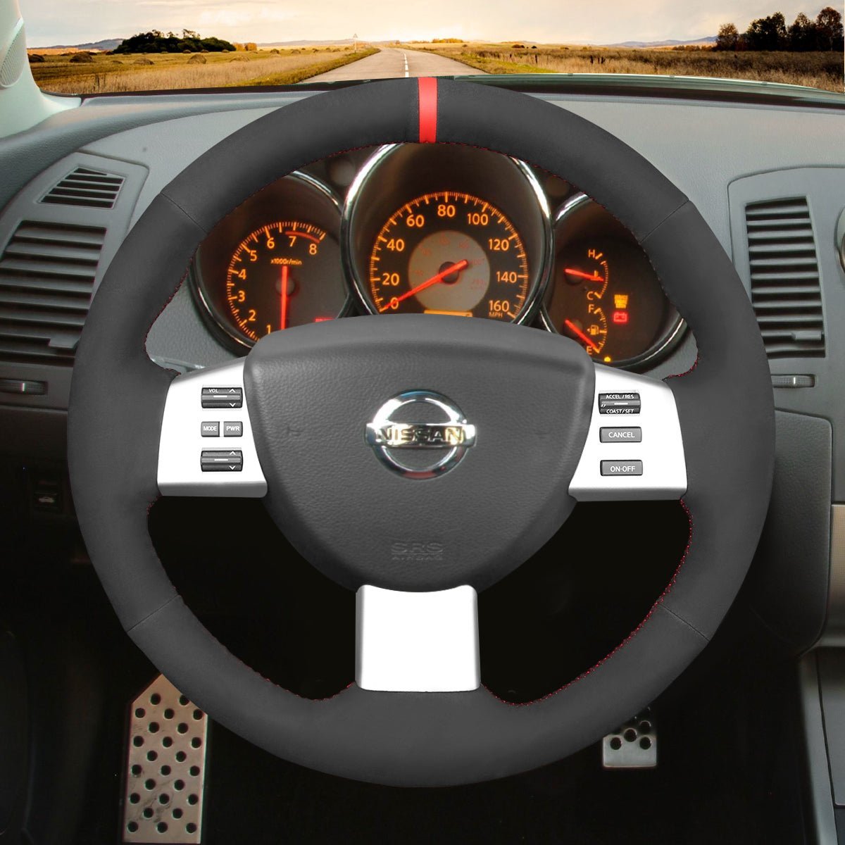 MEWANT Steering Wheel Cover for Nissan Altima Maxima Murano Quest 2004 - 2009 - Alcantara, Leather, Carbon Fiber, Easy Install, Non - Slip, Best Steering Wheel Cover