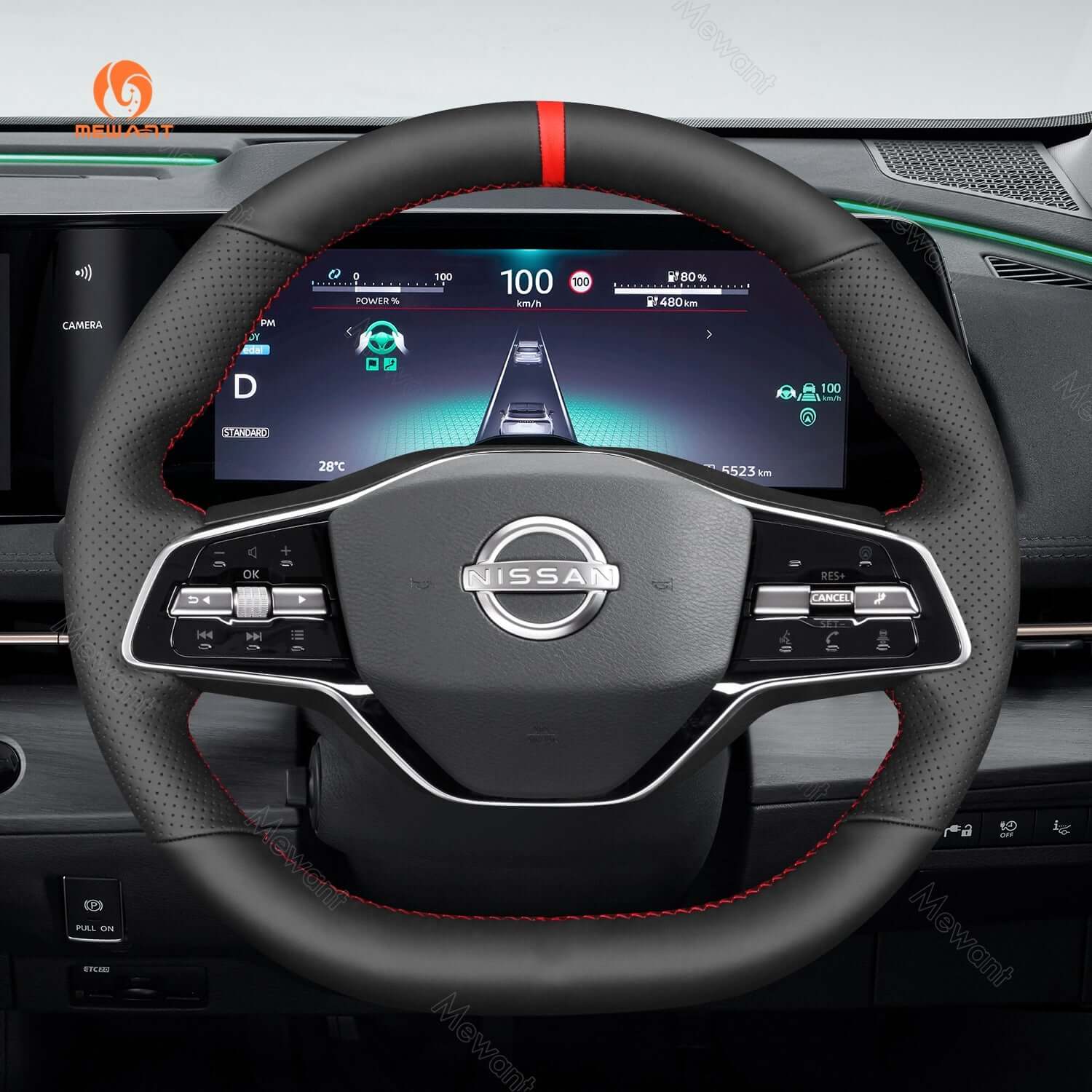 MEWANT Steering Wheel Cover for Nissan Ariya 2022 - 2024 - Alcantara, Leather, Carbon Fiber, Easy Install, Non - Slip, Best Steering Wheel Cover