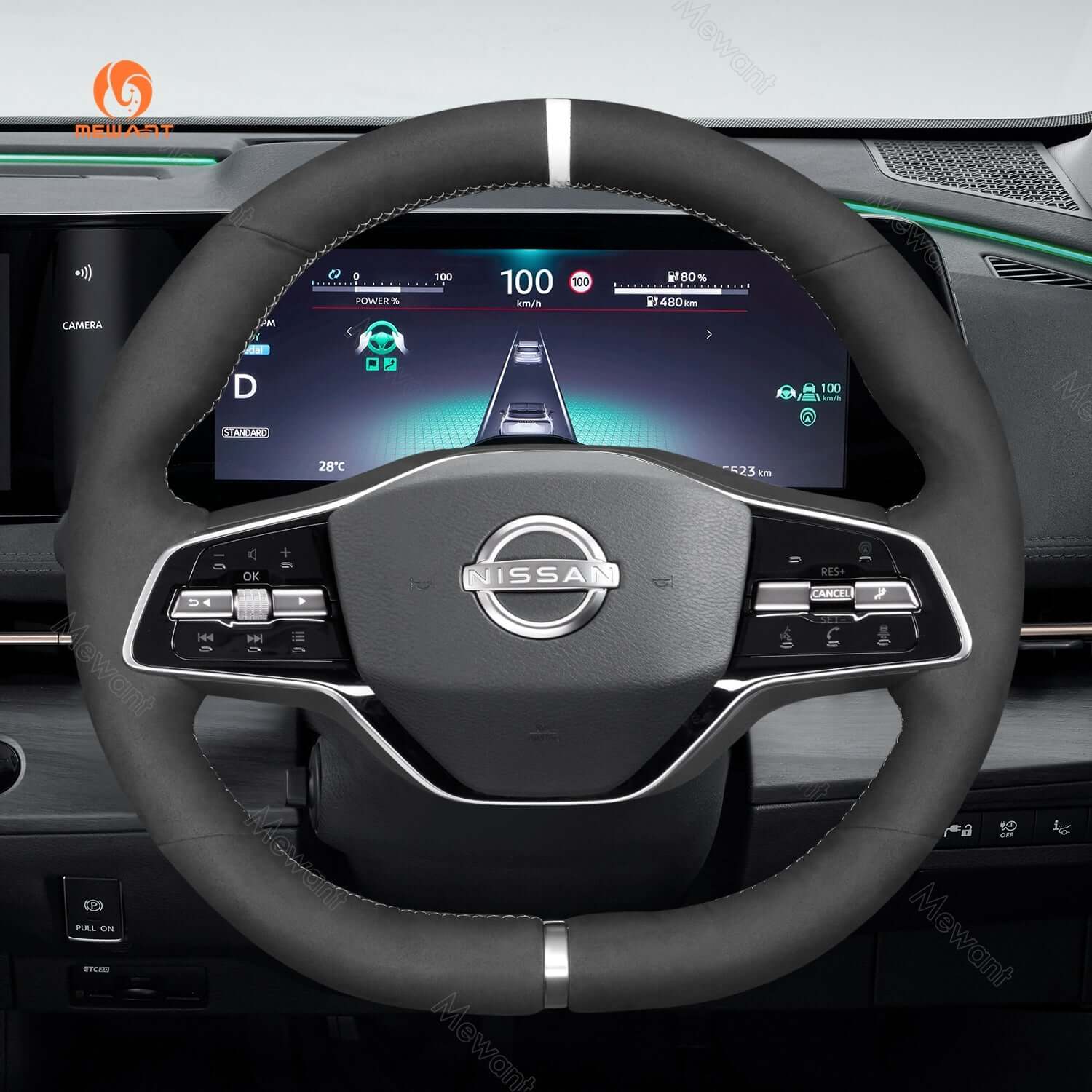 MEWANT Steering Wheel Cover for Nissan Ariya 2022 - 2024 - Alcantara, Leather, Carbon Fiber, Easy Install, Non - Slip, Best Steering Wheel Cover
