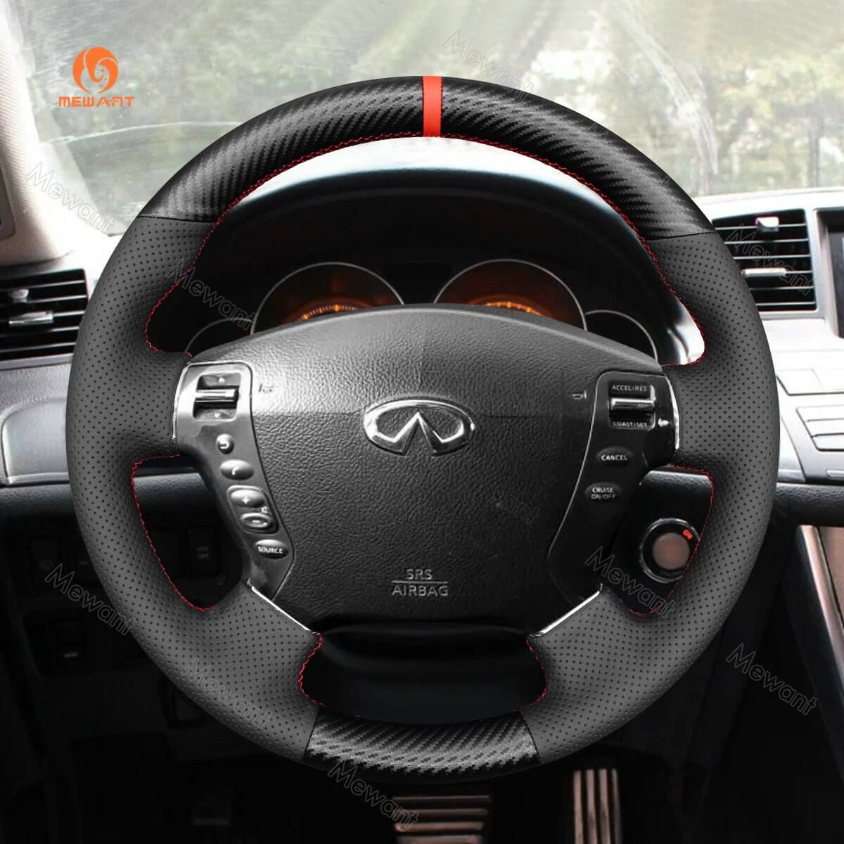 MEWANT Steering Wheel Cover for Nissan Fuga Cima 2002 - 2008 - Alcantara, Leather, Carbon Fiber, Easy Install, Non - Slip, Best Steering Wheel Cover