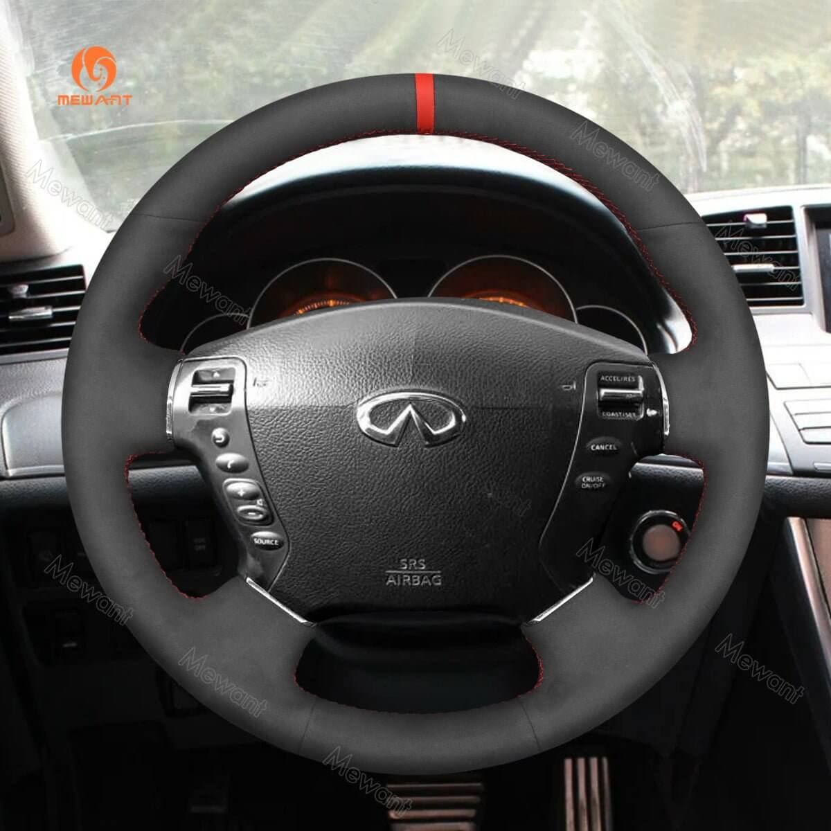 MEWANT Steering Wheel Cover for Nissan Fuga Cima 2002 - 2008 - Alcantara, Leather, Carbon Fiber, Easy Install, Non - Slip, Best Steering Wheel Cover