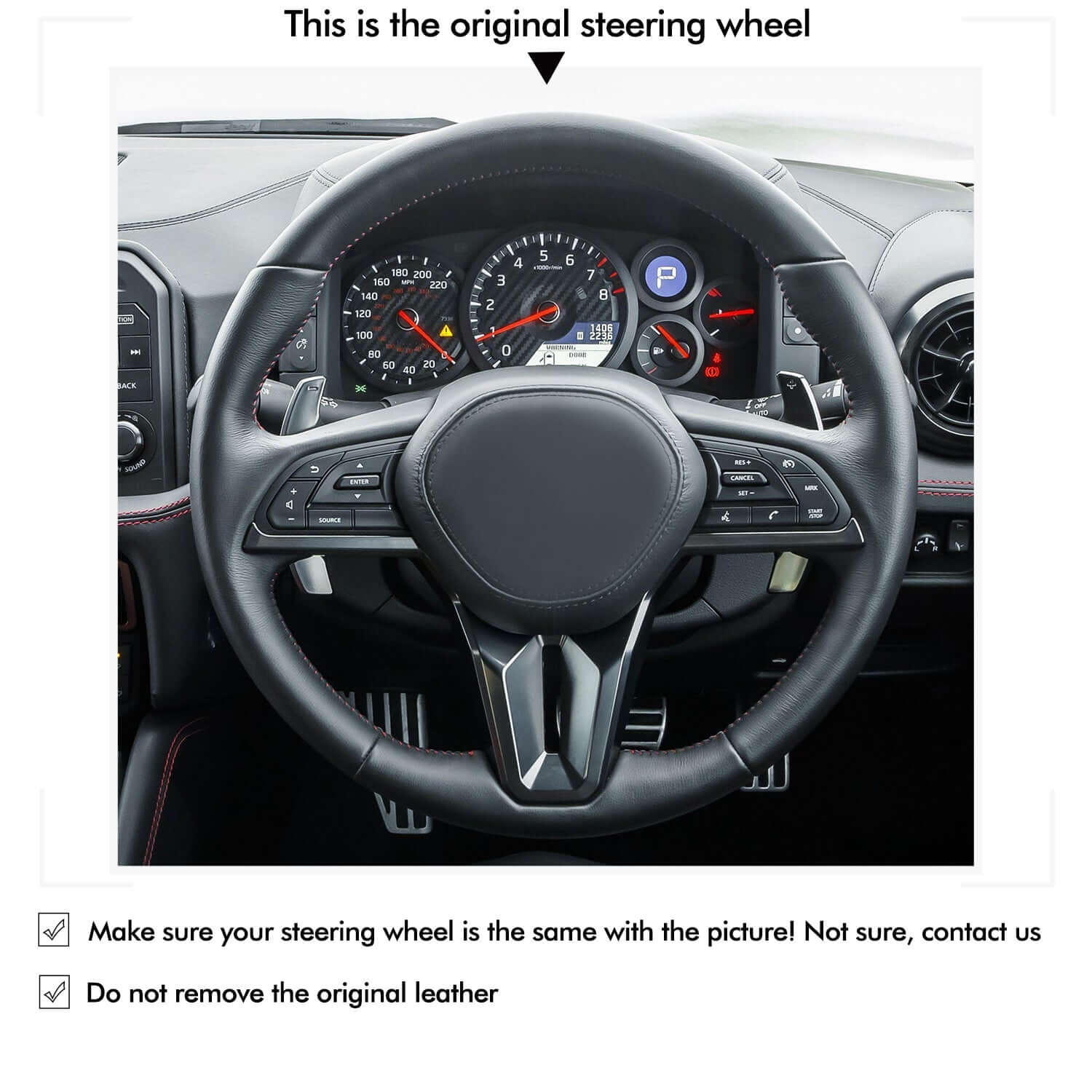 MEWANT Steering Wheel Cover for Nissan GT - R GTR 2017 - 2024 - Alcantara, Leather, Carbon Fiber, Easy Install, Non - Slip, Best Steering Wheel Cover