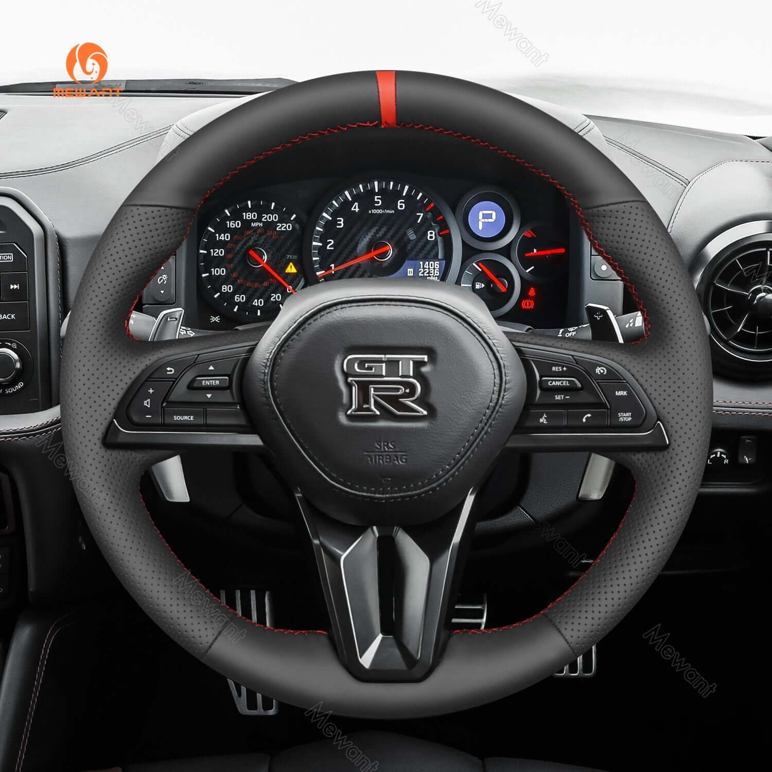 MEWANT Steering Wheel Cover for Nissan GT - R GTR 2017 - 2024 - Alcantara, Leather, Carbon Fiber, Easy Install, Non - Slip, Best Steering Wheel Cover