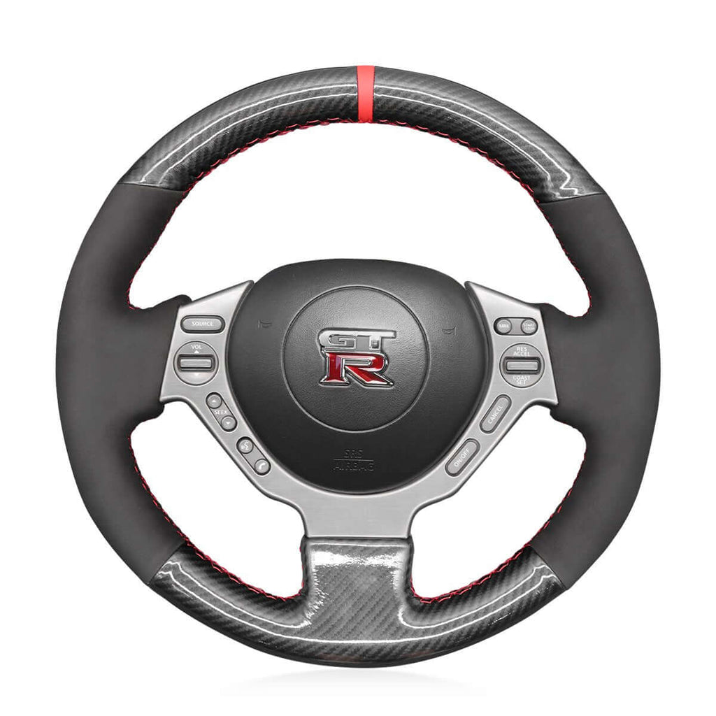 MEWANT Steering Wheel Cover for Nissan GTR GT - R Nismo 2008 - 2016 - Alcantara, Leather, Carbon Fiber, Easy Install, Non - Slip, Best Steering Wheel Cover