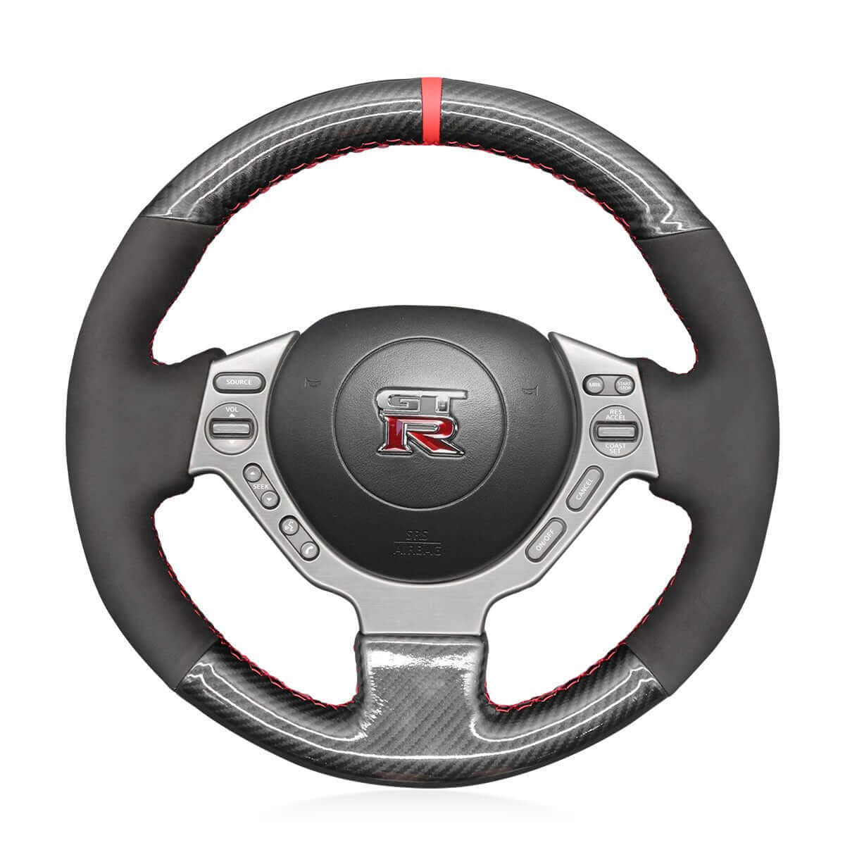 MEWANT Steering Wheel Cover for Nissan GTR GT - R Nismo 2008 - 2016 - Alcantara, Leather, Carbon Fiber, Easy Install, Non - Slip, Best Steering Wheel Cover