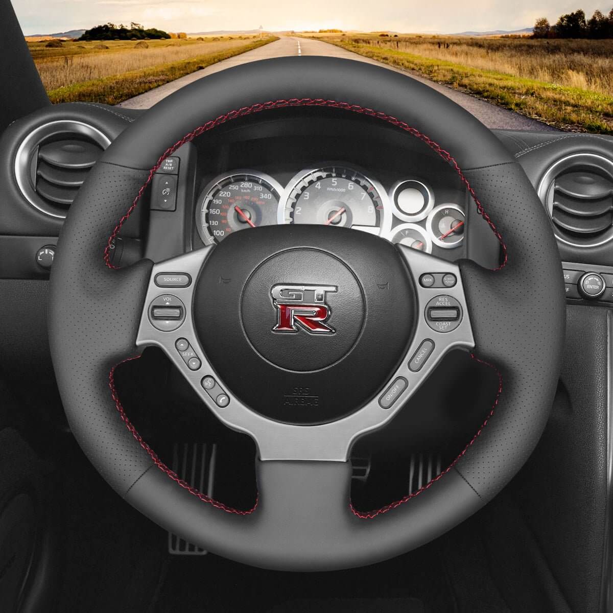MEWANT Steering Wheel Cover for Nissan GTR GT - R Nismo 2008 - 2016 - Alcantara, Leather, Carbon Fiber, Easy Install, Non - Slip, Best Steering Wheel Cover