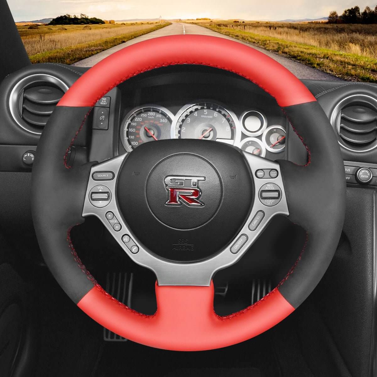 MEWANT Steering Wheel Cover for Nissan GTR GT - R Nismo 2008 - 2016 - Alcantara, Leather, Carbon Fiber, Easy Install, Non - Slip, Best Steering Wheel Cover