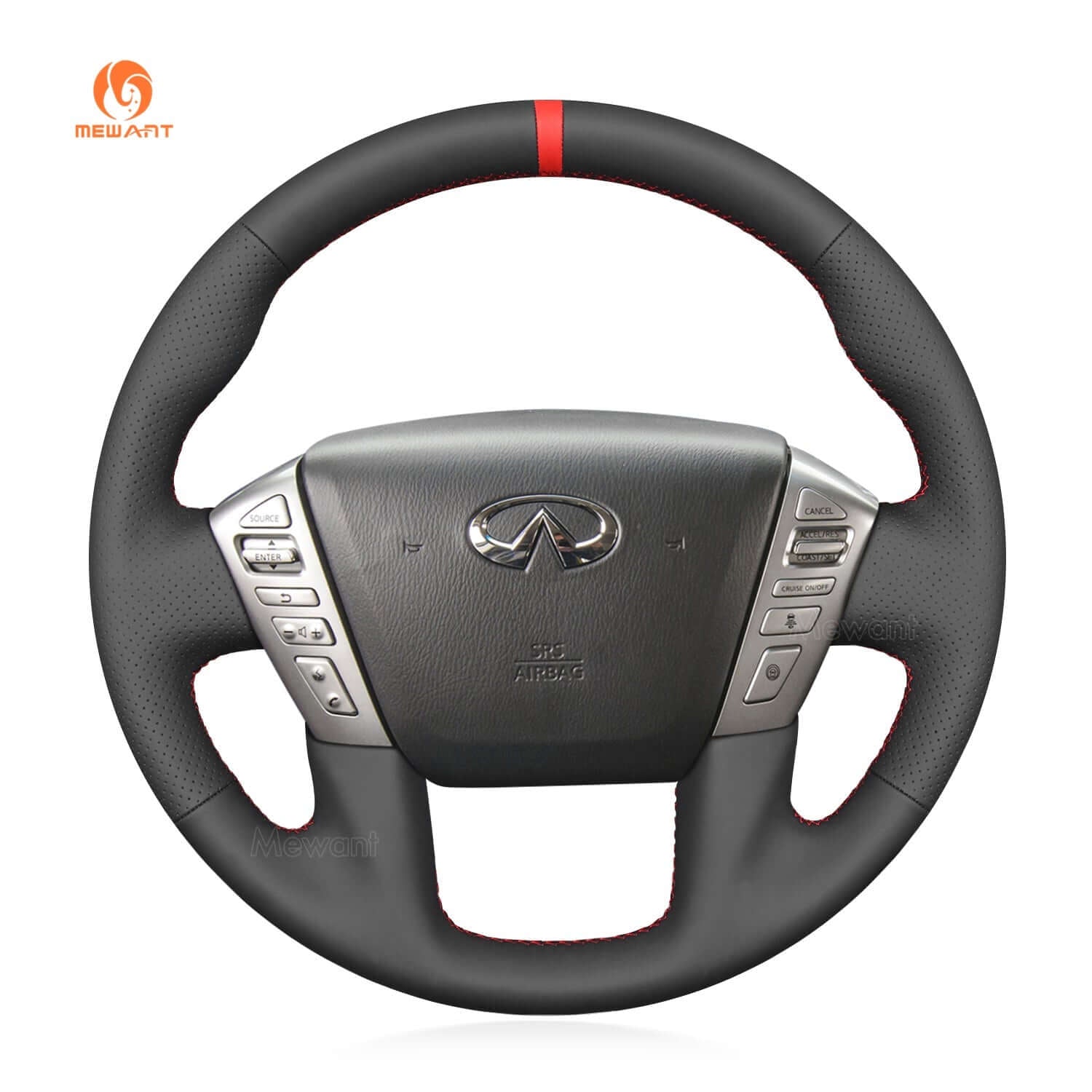 MEWANT Steering Wheel Cover for Nissan / Infiniti QX56 QX80 Armada Frontier Patrol Y62 NV go NV Passenger Titan 2011 - 2022 - Alcantara, Leather, Carbon Fiber, Easy Install, Non - Slip, Best Steering Wheel Cover