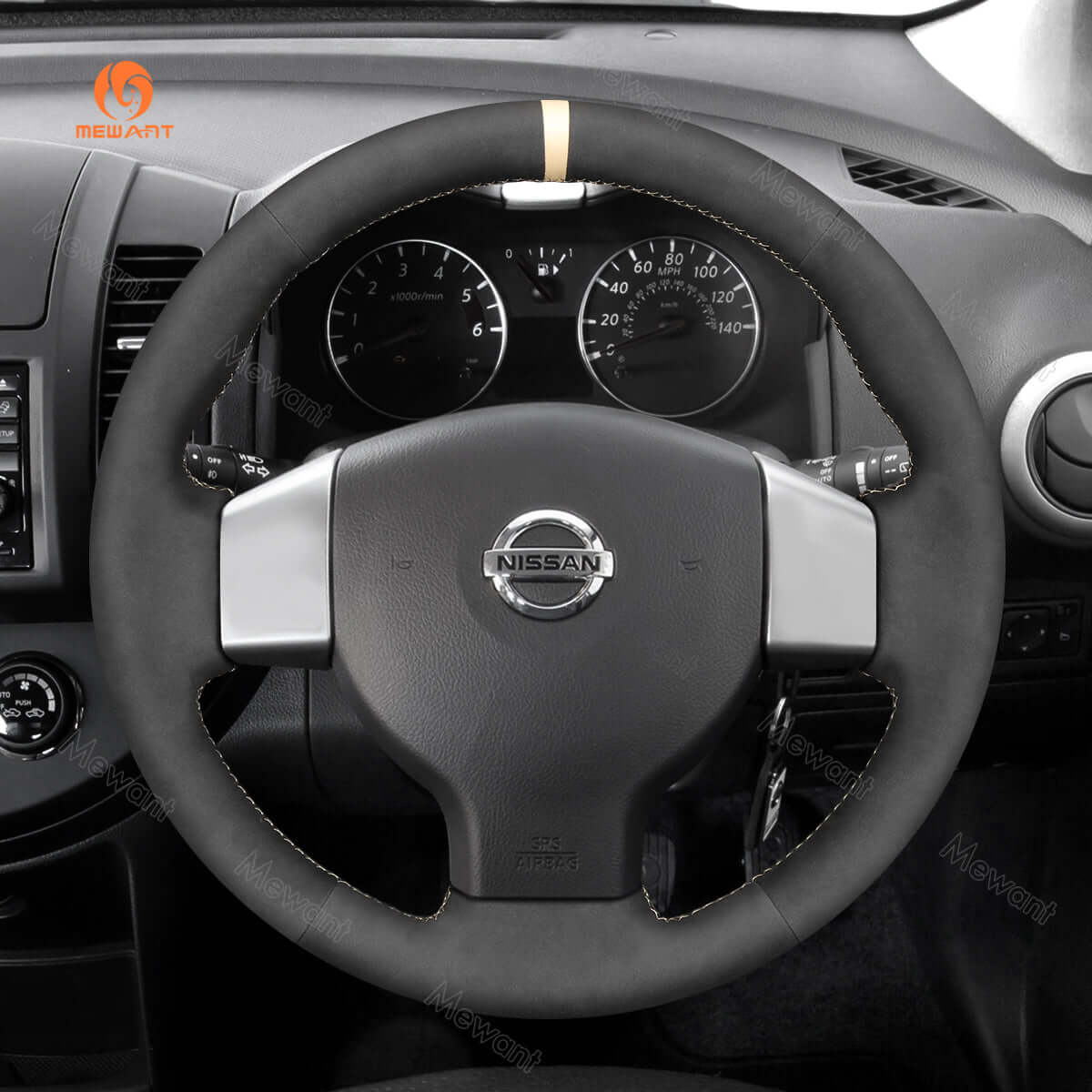 MEWANT Steering Wheel Cover for Nissan Note Tiida Bluebird Sylphy Versa Note 2006 - 2013 - Alcantara, Leather, Carbon Fiber, Easy Install, Non - Slip, Best Steering Wheel Cover