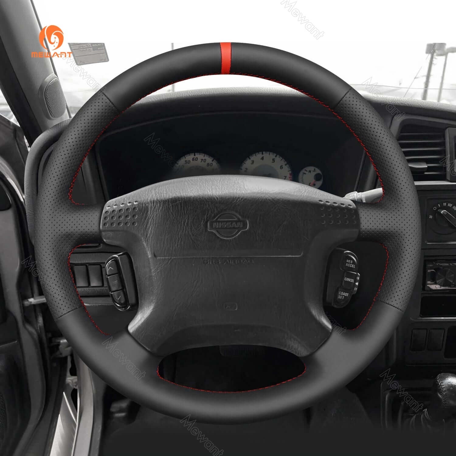 MEWANT Steering Wheel Cover for Nissan Patrol GR V y61 Wagon 1997 - 2005 - Alcantara, Leather, Carbon Fiber, Easy Install, Non - Slip, Best Steering Wheel Cover