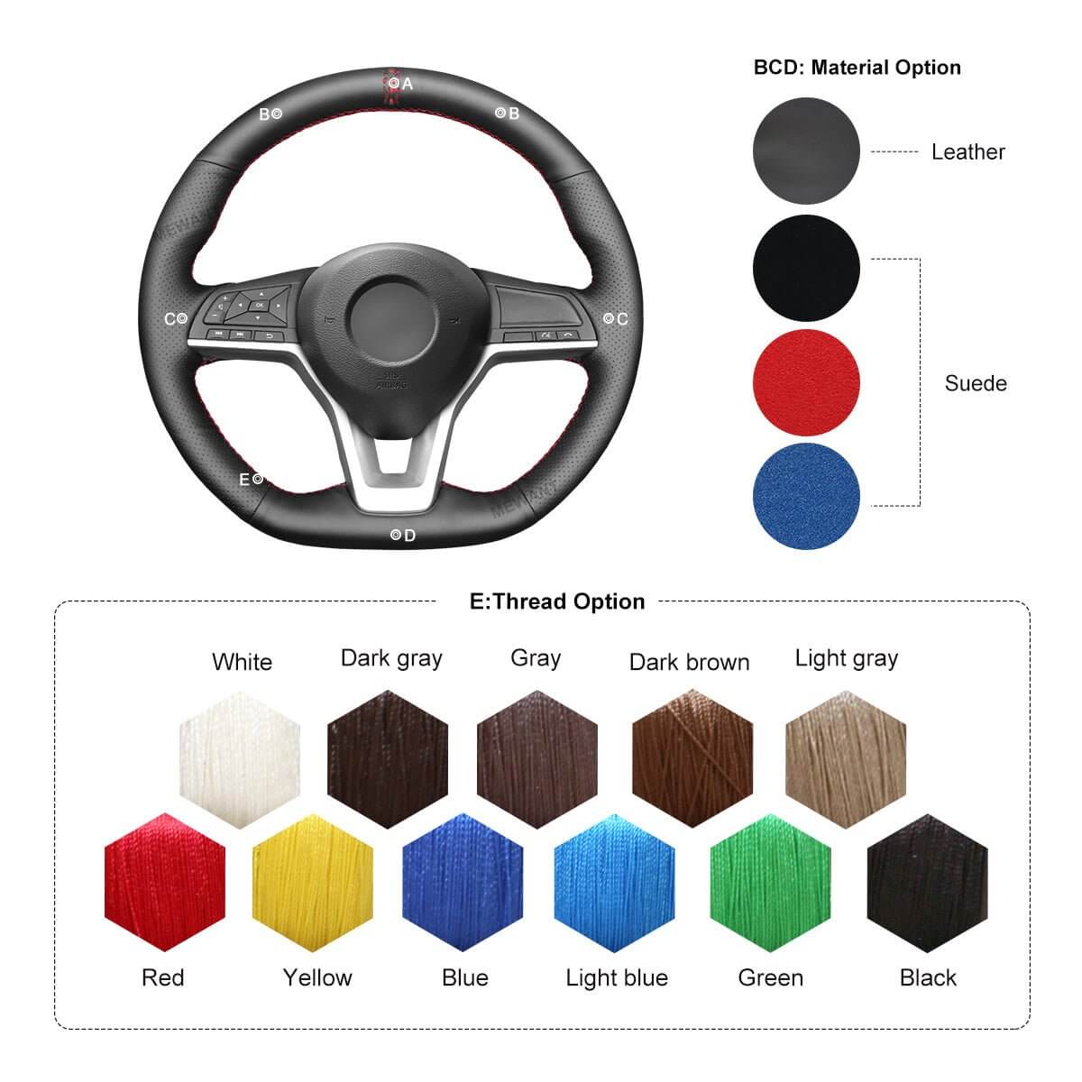 MEWANT Steering Wheel Cover for Nissan Qashqai X - Trail Juke Altima Leaf 2017 - 2024 - Alcantara, Leather, Carbon Fiber, Easy Install, Non - Slip, Best Steering Wheel Cover