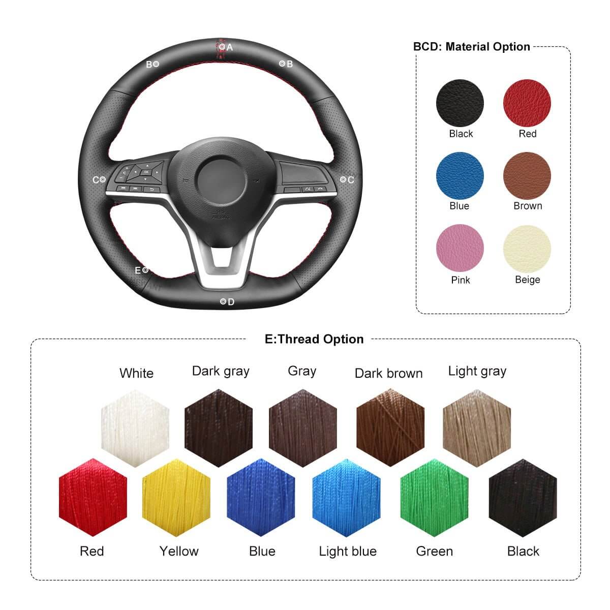 MEWANT Steering Wheel Cover for Nissan Qashqai X - Trail Juke Altima Leaf 2017 - 2024 - Alcantara, Leather, Carbon Fiber, Easy Install, Non - Slip, Best Steering Wheel Cover