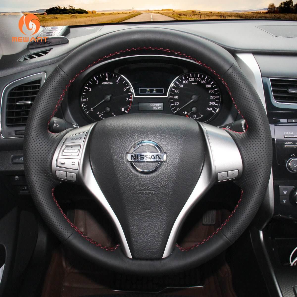 MEWANT Steering Wheel Cover for Nissan Qashqai X - Trail Teana Altima Sentra Tiida Navara Pulsar Rogue Navara D23 2013 - 2020 - Alcantara, Leather, Carbon Fiber, Easy Install, Non - Slip, Best Steering Wheel Cover