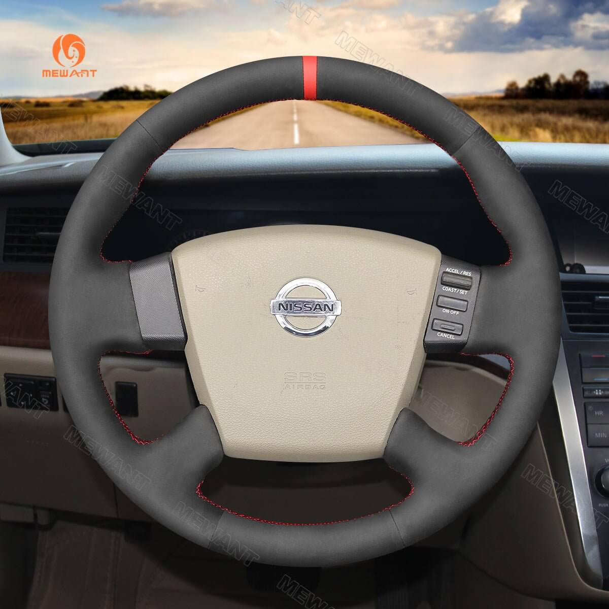 MEWANT Steering Wheel Cover for Nissan / Renault / Samsung Teana Cefiro 2003 - 2008 - Alcantara, Leather, Carbon Fiber, Easy Install, Non - Slip, Best Steering Wheel Cover