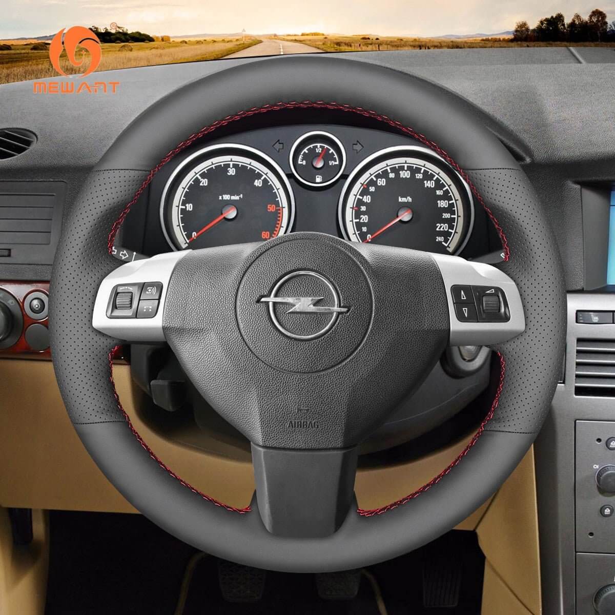 MEWANT Steering Wheel Cover for Opel Astra H Signum Vectra C 2004 - 2009 - Alcantara, Leather, Carbon Fiber, Easy Install, Non - Slip, Best Steering Wheel Cover