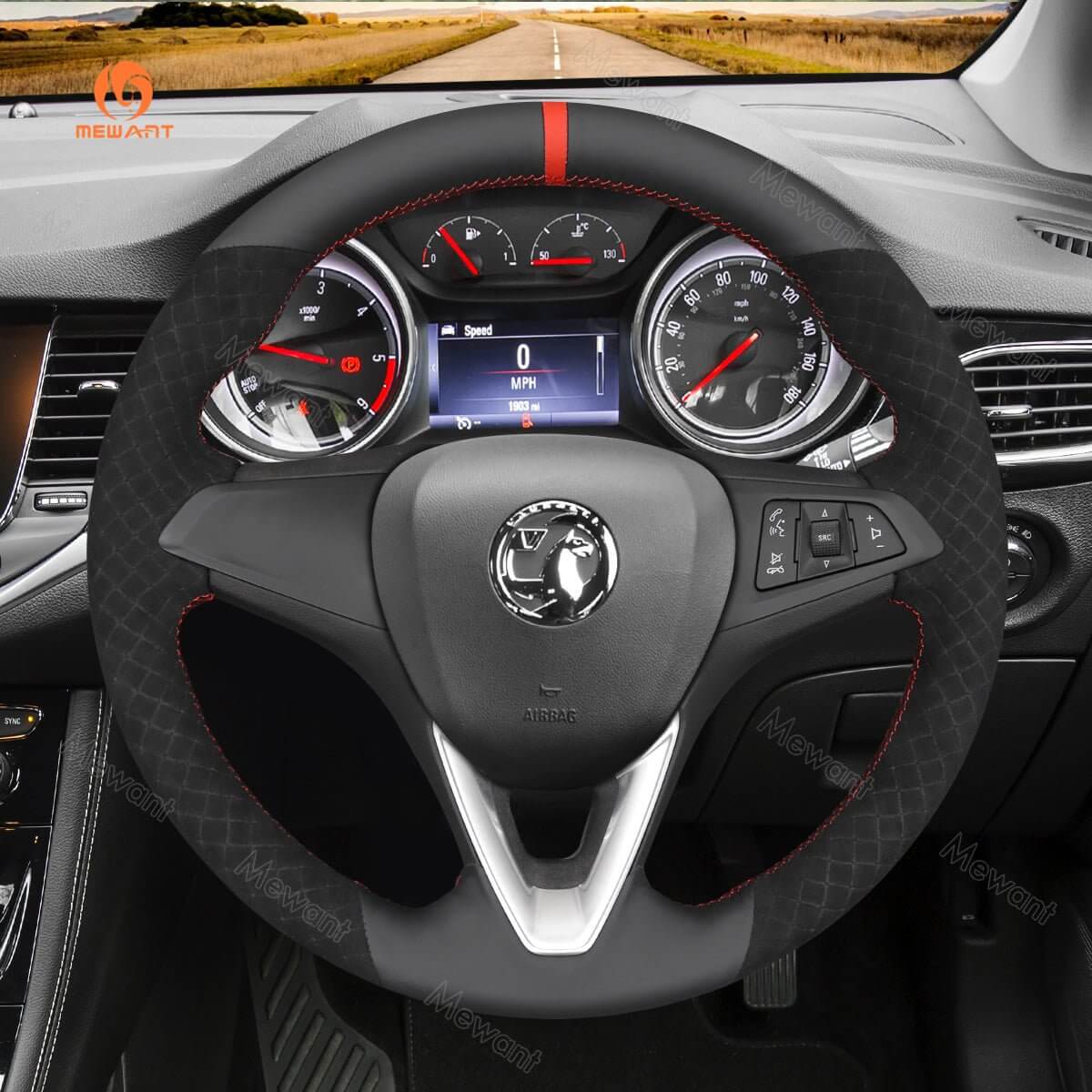 MEWANT Steering Wheel Cover for Opel Astra K Corsa E Crossland Grandland Insignia Zafira 2014 - 2021 - Alcantara, Leather, Carbon Fiber, Easy Install, Non - Slip, Best Steering Wheel Cover