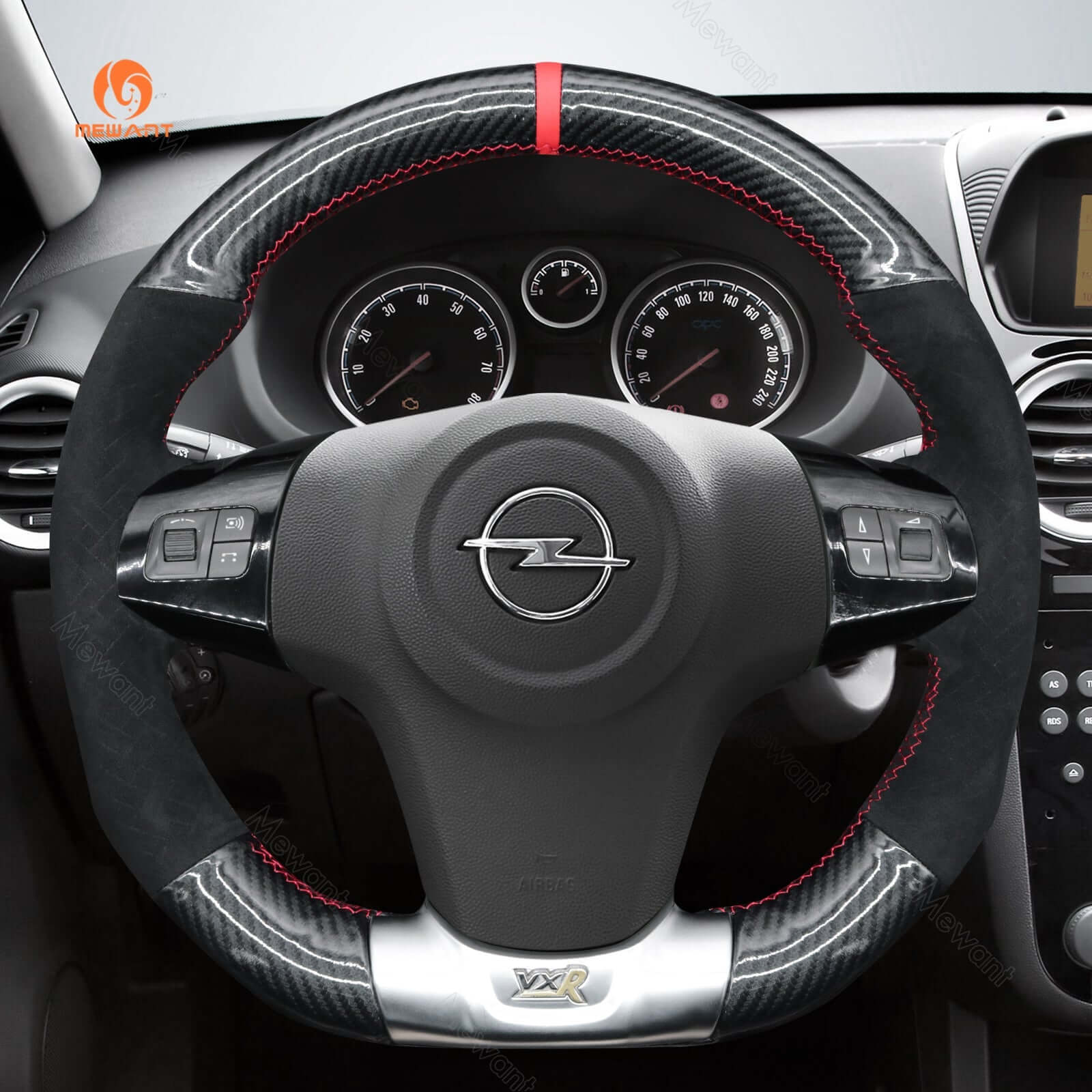 MEWANT Steering Wheel Cover for Opel Corsa OPC 2008 - 2014 - Alcantara, Leather, Carbon Fiber, Easy Install, Non - Slip, Best Steering Wheel Cover