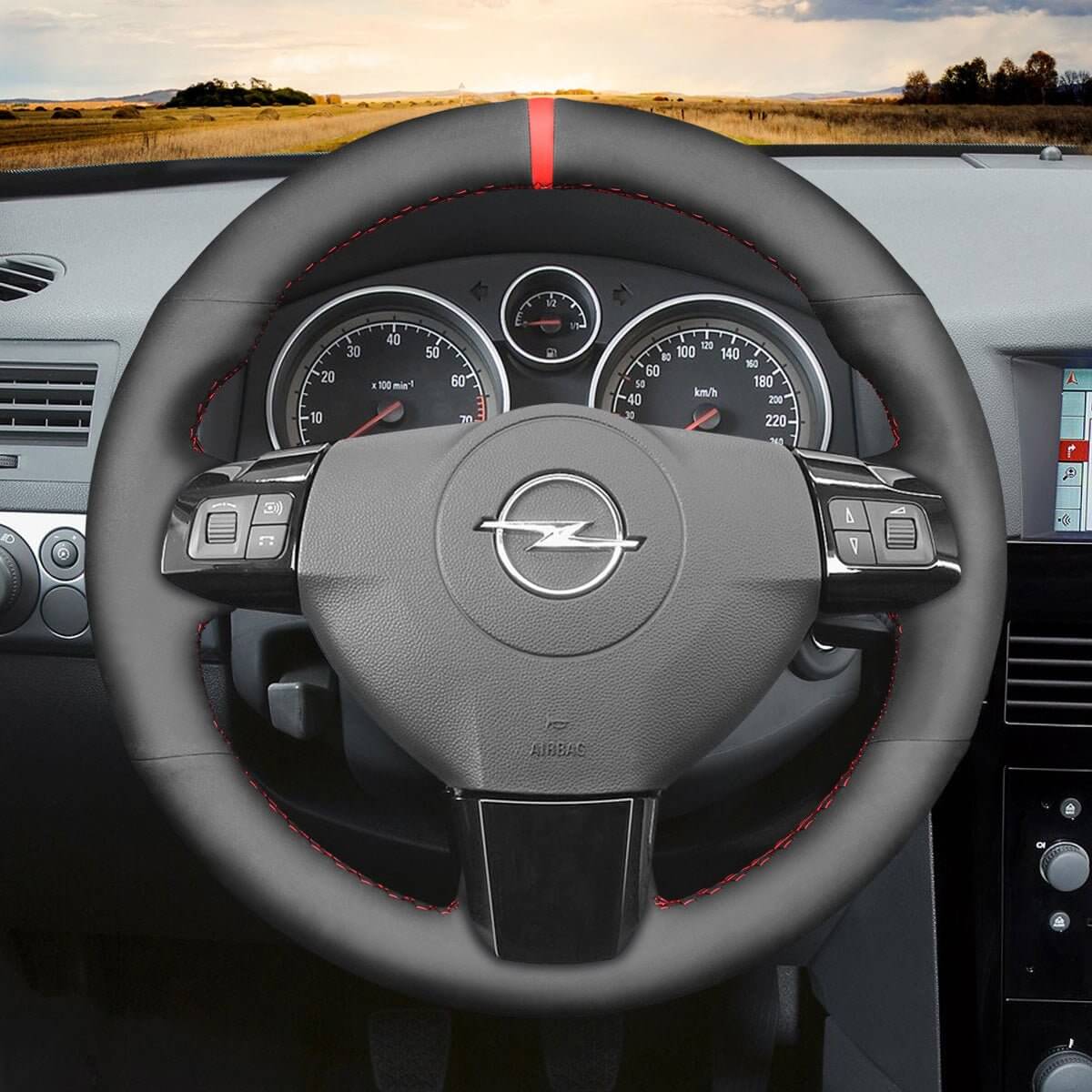 MEWANT Steering Wheel Cover for Opel / Holden / Vauxhall Astra Signum Vectra 2004 - 2009 - Alcantara, Leather, Carbon Fiber, Easy Install, Non - Slip, Best Steering Wheel Cover