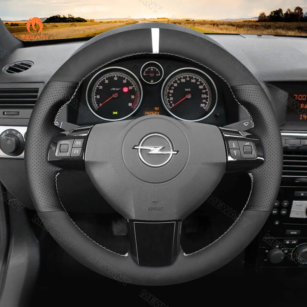 MEWANT Steering Wheel Cover for Opel / Holden / Vauxhall Astra Signum Vectra 2004 - 2009 - Alcantara, Leather, Carbon Fiber, Easy Install, Non - Slip, Best Steering Wheel Cover