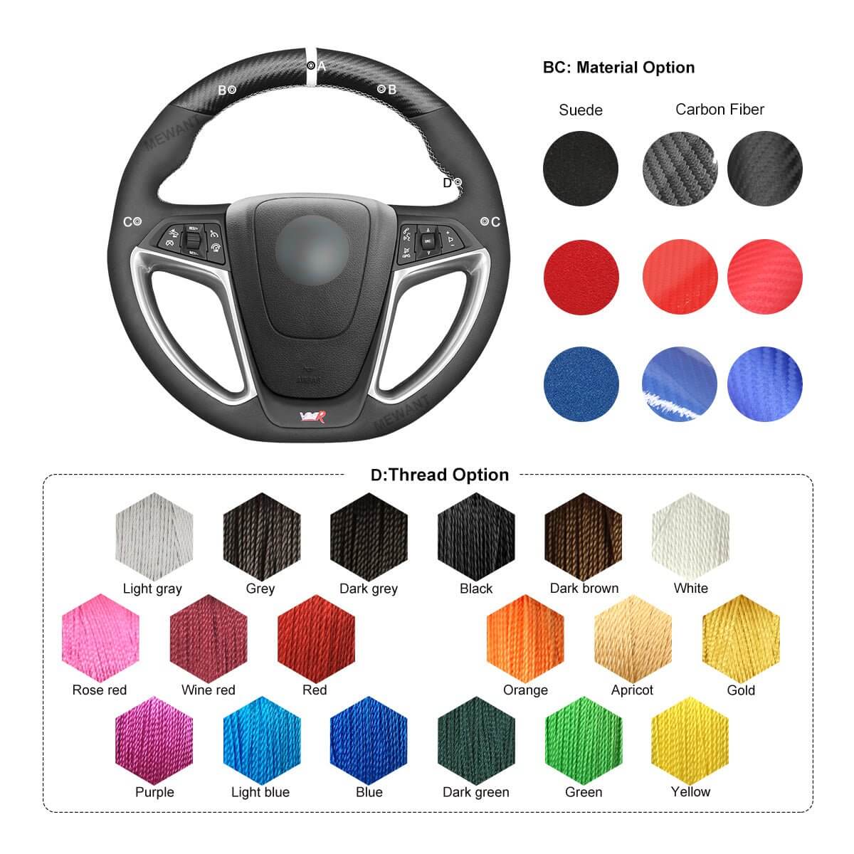MEWANT Steering Wheel Cover for Opel / Vauxhall / Holden Astra GTC OPC VXR 2012 - 2018 - Alcantara, Leather, Carbon Fiber, Easy Install, Non - Slip, Best Steering Wheel Cover