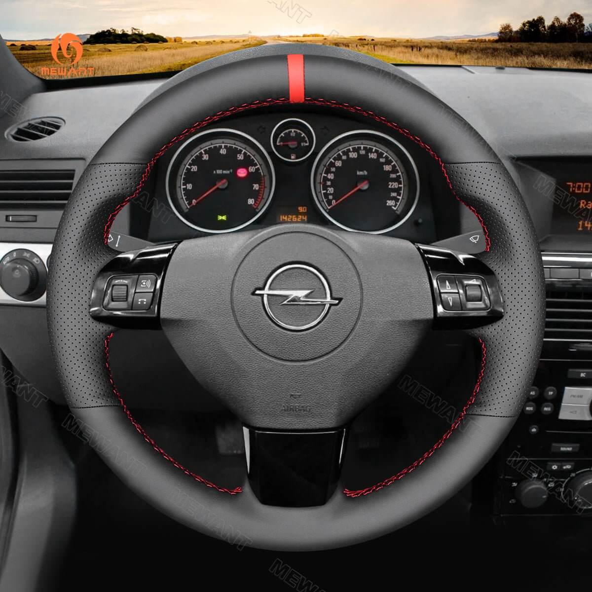 MEWANT Steering Wheel Cover for Opel / Vauxhall / Holden Astra Signum Vectra 2004 - 2009 - Alcantara, Leather, Carbon Fiber, Easy Install, Non - Slip, Best Steering Wheel Cover