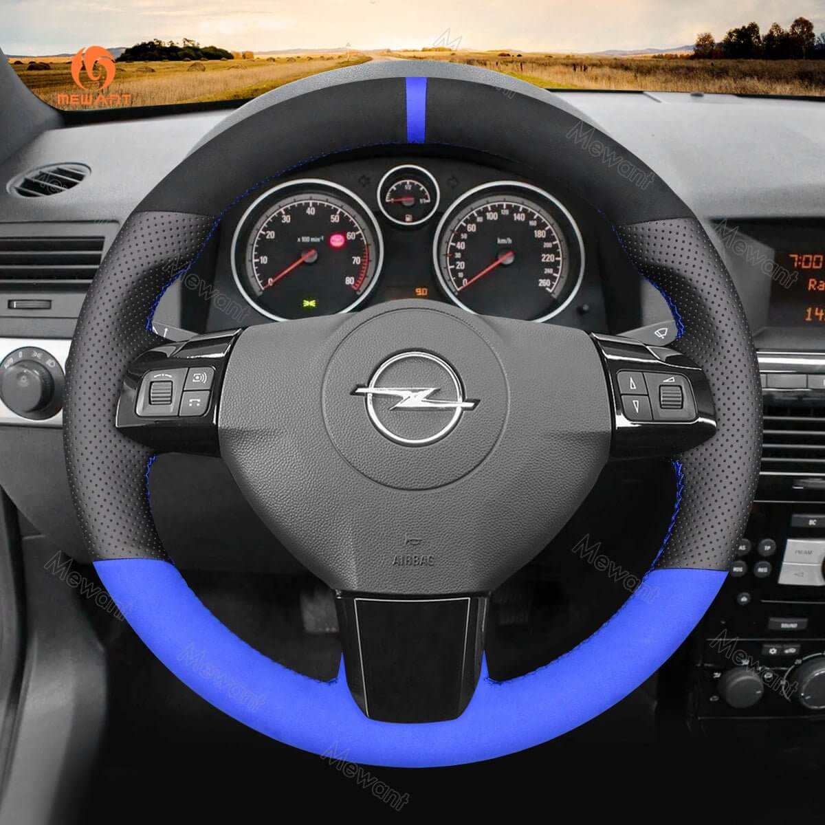 MEWANT Steering Wheel Cover for Opel / Vauxhall / Holden Astra Signum Vectra 2004 - 2009 - Alcantara, Leather, Carbon Fiber, Easy Install, Non - Slip, Best Steering Wheel Cover