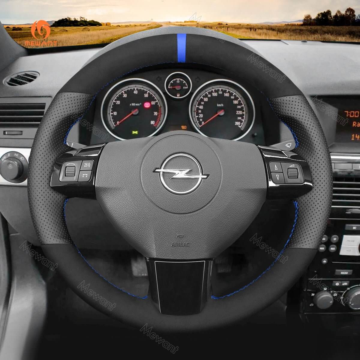 MEWANT Steering Wheel Cover for Opel / Vauxhall / Holden Astra Signum Vectra 2004 - 2009 - Alcantara, Leather, Carbon Fiber, Easy Install, Non - Slip, Best Steering Wheel Cover