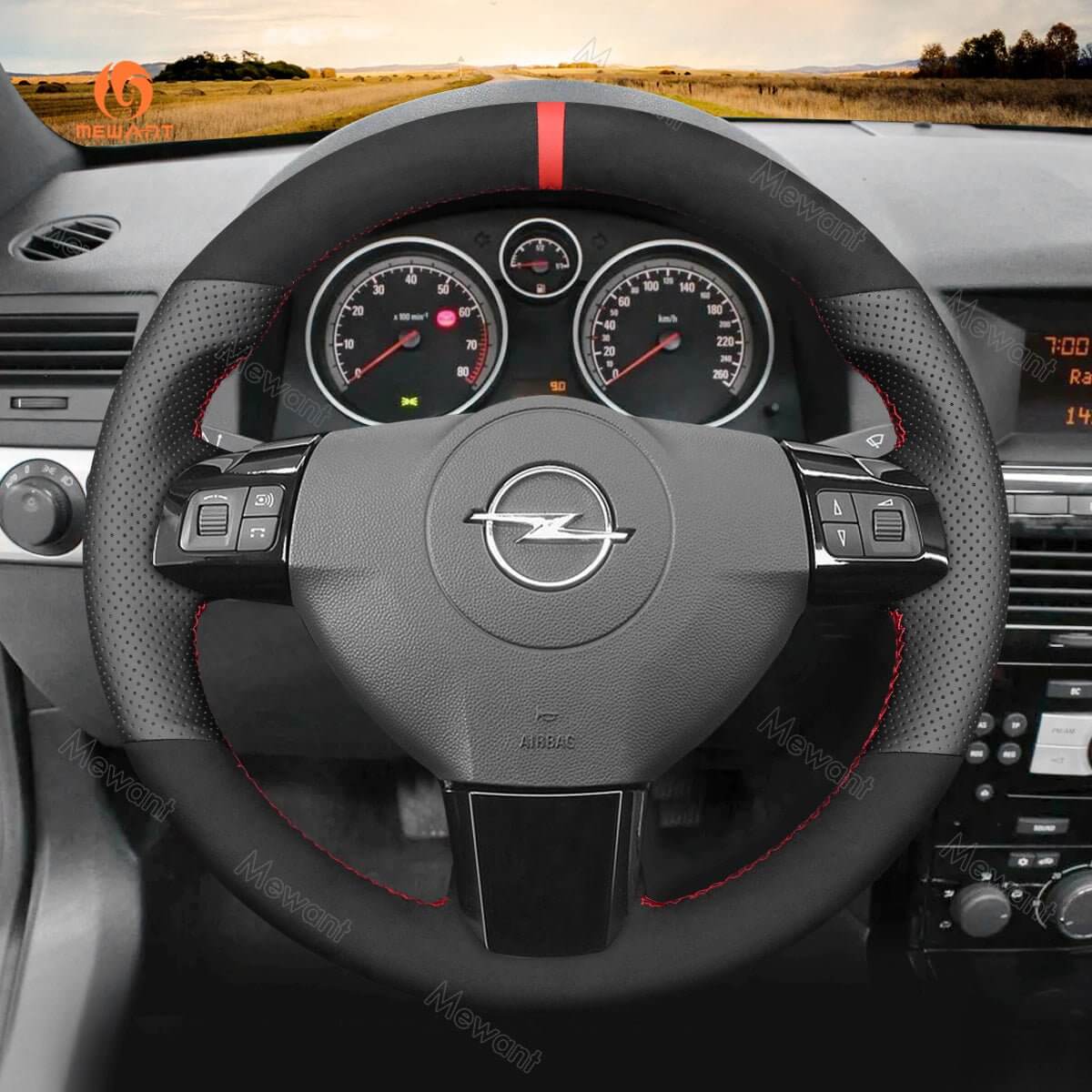 MEWANT Steering Wheel Cover for Opel / Vauxhall / Holden Astra Signum Vectra 2004 - 2009 - Alcantara, Leather, Carbon Fiber, Easy Install, Non - Slip, Best Steering Wheel Cover