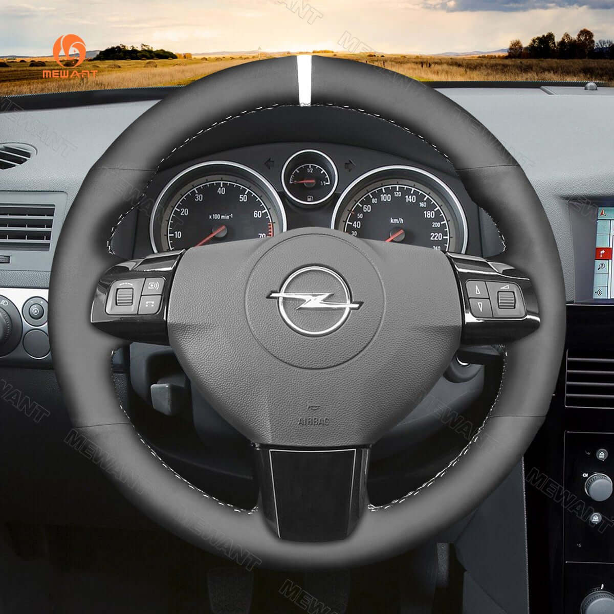 MEWANT Steering Wheel Cover for Opel / Vauxhall / Holden Astra Signum Vectra 2004 - 2009 - Alcantara, Leather, Carbon Fiber, Easy Install, Non - Slip, Best Steering Wheel Cover
