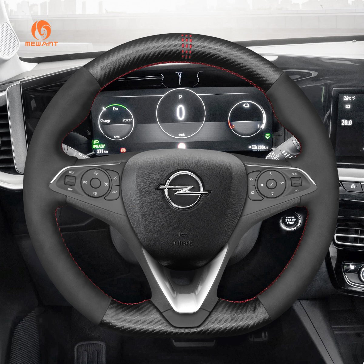 MEWANT Steering Wheel Cover for Opel / Vauxhall / Holden Calais Commodore Astra K Corsa F Grandland X Insignia 2015 - 2021 - Alcantara, Leather, Carbon Fiber, Easy Install, Non - Slip, Best Steering Wheel Cover