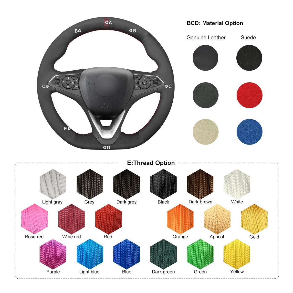 MEWANT Steering Wheel Cover for Opel / Vauxhall / Holden Calais Commodore Astra K Corsa F Grandland X Insignia 2015 - 2021 - Alcantara, Leather, Carbon Fiber, Easy Install, Non - Slip, Best Steering Wheel Cover