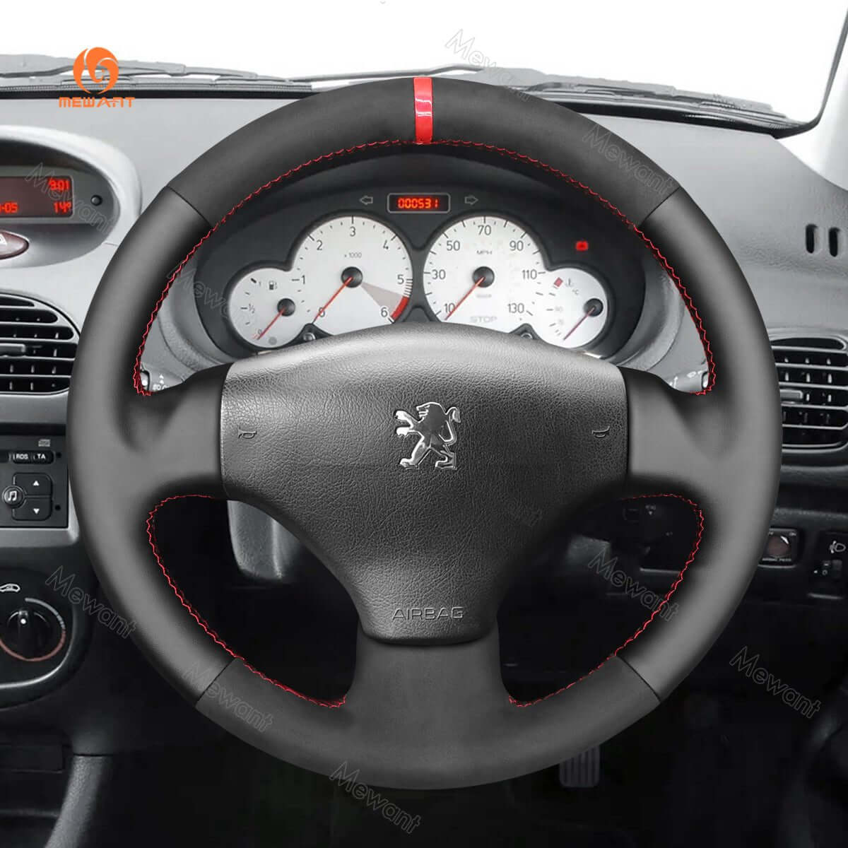 MEWANT Steering Wheel Cover for Peugeot 206 SW 2001 - 2009 - Alcantara, Leather, Carbon Fiber, Easy Install, Non - Slip, Best Steering Wheel Cover