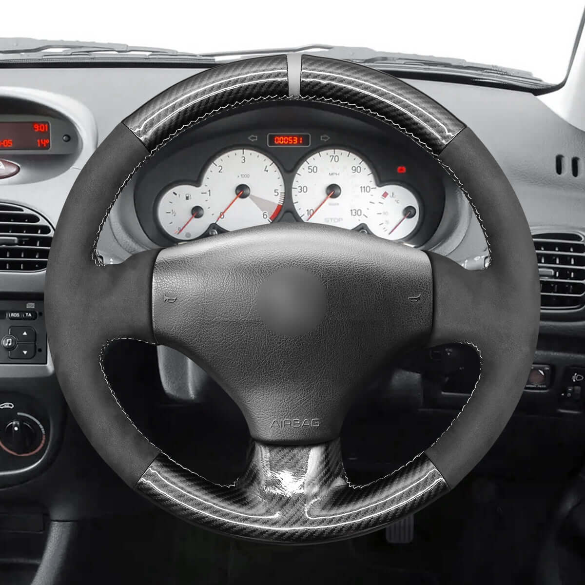 MEWANT Steering Wheel Cover for Peugeot 206 SW 2001 - 2009 - Alcantara, Leather, Carbon Fiber, Easy Install, Non - Slip, Best Steering Wheel Cover
