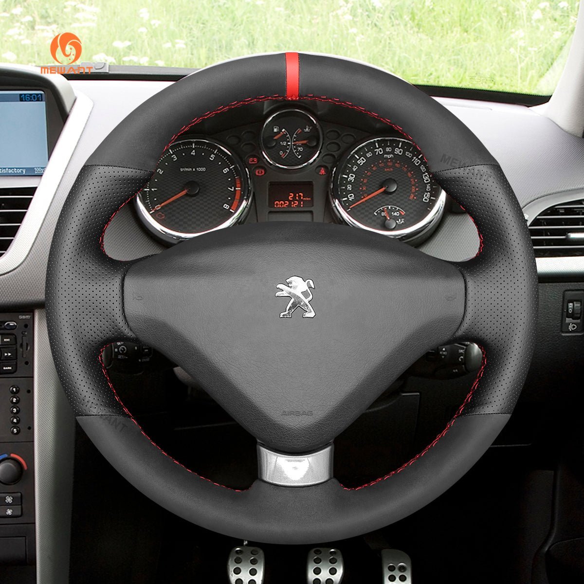 MEWANT Steering Wheel Cover for Peugeot 207 CC 2012 - 2014 - Alcantara, Leather, Carbon Fiber, Easy Install, Non - Slip, Best Steering Wheel Cover